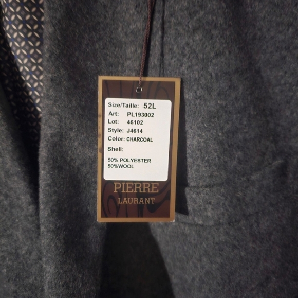 Pierre Laurant Gray Solid Mens 52 Long Charcoal Wool Coat Pl193002 Style J46102
